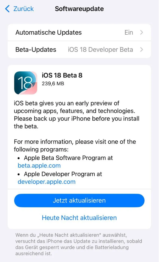 虎门港管委会苹果手机维修分享苹果 iOS / iPadOS 18 开发者预览版 Beta 8 发布 